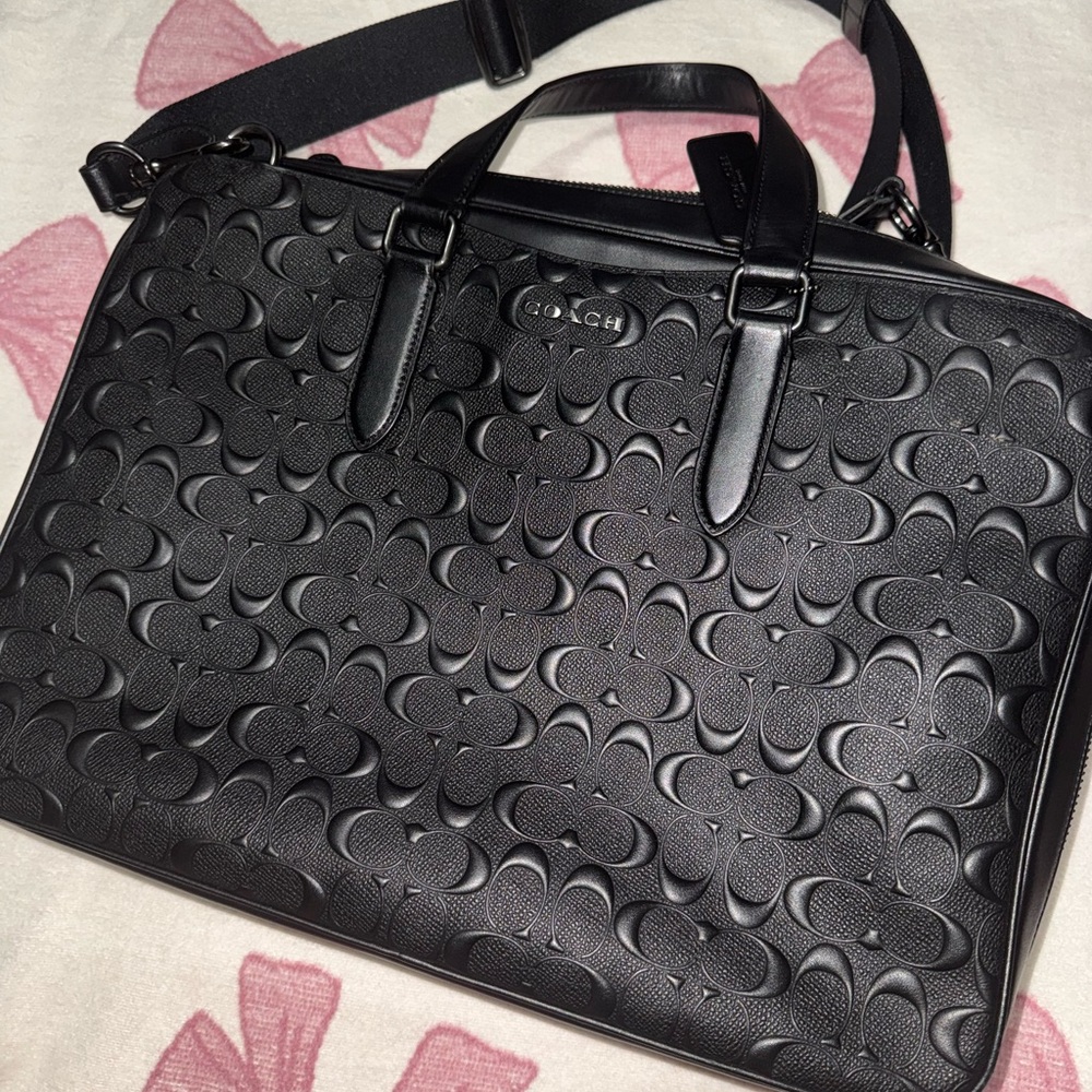 Coach Black Embossed Leather Briefcase